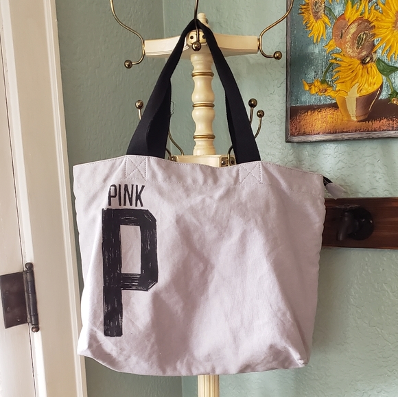 PINK Victoria's Secret Handbags - Victoria's Secret PINK Canvas Tote Bag Black/Grey